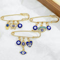 Gold-Tone Evil Eye Safety Pin Brooch with Charm Dangles view 3