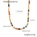 Multicolor Natural Stone Beaded Necklace Gold Bamboo Accents view 6