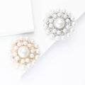 Round Faux Pearl Flower Brooch in Silver and Gold Tones view 1