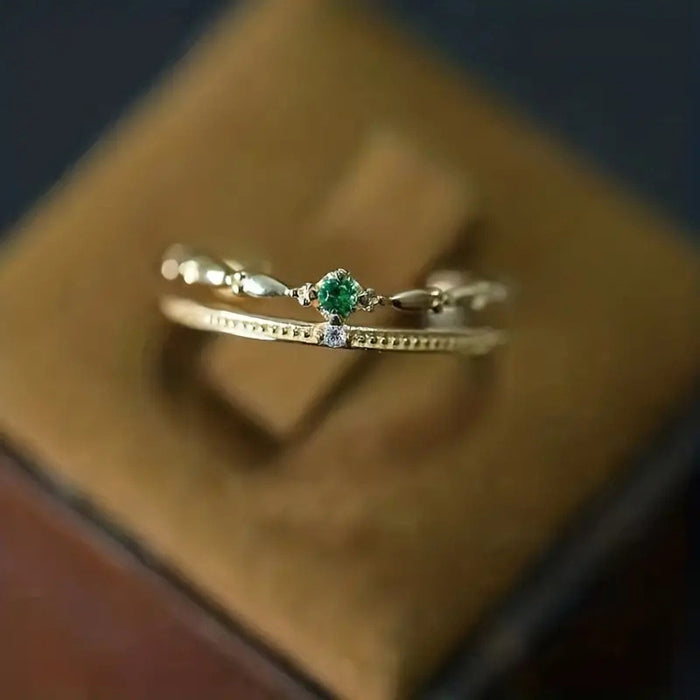Double Layer Green Stone Beaded Stack Alloy Finger Rings