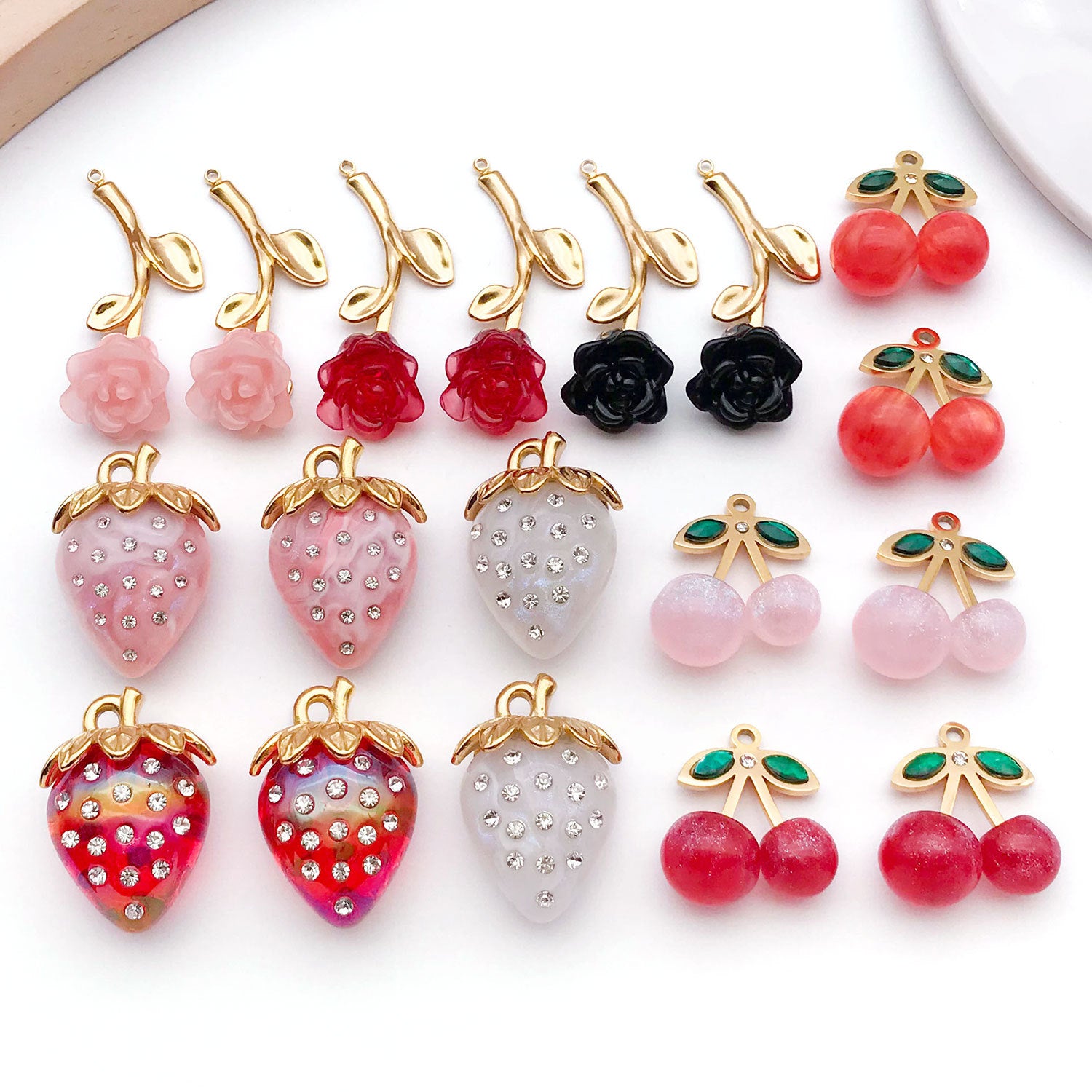 Stainless Steel 3D Cherry Strawberry Charm Pendants for DIY Keychain Necklace Bag