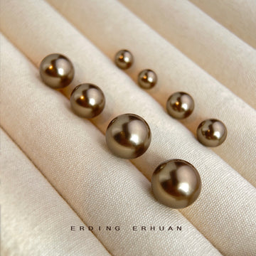 Mocha Brown Round Pearl Stud Earrings Three Size Options