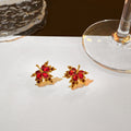 Red Maple Leaf Crystal Look Earrings and Adjustable Ring view 2