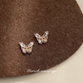 Rose Gold Mini Butterfly Stud Earrings Clear Crystals view 4
