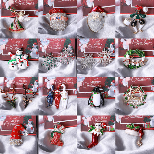 The second image presents an alternate display of the assorted Christmas brooches.