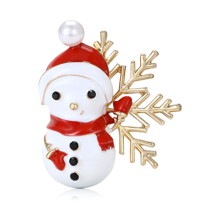 Enamel Skating Snowman Brooch Gold Snowflake Red Hat