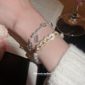 Gold Pearl Crystal Coin Link Bracelet Extension Chain Clasp view 3