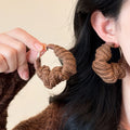 Chunky Yarn Wrapped Hoop Earrings in Brown and Cream view 4