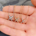 Rose Gold Tone X Pendant Necklace With Clear Stones view 2