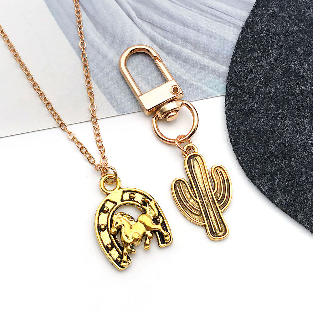 Antique Zinc Alloy Horseshoe Hat Cactus Cowboy Charm Pendants for DIY Bracelet