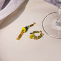 Multicolor Beaded Hoops Yellow Disc Gold Tone Earrings view 3