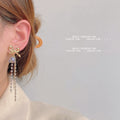 Gold Tone Bow Purple Flower Pearl And Chain Tassel Stud Earrings view 2