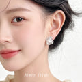 Silver Openwork Lace Filigree Crystal Square Stud Earrings view 2