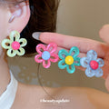 Rounded Open Petal Flower Stud Earrings in Four Colorways view 2