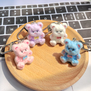 Flocked Plush Hug Bear Keychains Carabiner Clip 4 Colors