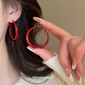 Red and Dark Green Resin Hoop Earrings in Three Sizes view 4