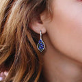 Blue Floral Enamel Openwork Long Drop Earrings In Silver Tone view 3