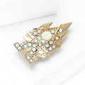 Gold Castle Clock Tower Brooch AB Rhinestone Metal Pin view 3