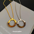 Resin Amber Ring Pendant Box Chain Necklace Two Tones view 4