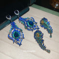 Blue Crystal Feather Drop Stud Earrings Decorative Jewelry Pair view 1