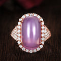 Purple Oval Cabochon Rose Gold Tone Halo Ring With Clear Crystal Accents view 2