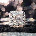 Silver Princess-Cut Clear CZ Halo Ring Pavé Shank Band view 6