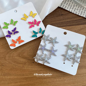 Butterfly Stud Earring Sets in Color and Silver Tone