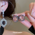 Blue Crystal Square Drop Stud Earrings Decorative Jewelry Accessory view 2