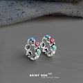 Silver Oxidized Enamel Flower Star Mini Hoop Earrings view 1
