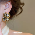Pearl and Crystal Floral Gold Tone Clip On Earrings view 3