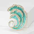 Crystal Wave Brooch in Navy or Turquoise Enamel With Pearl view 4