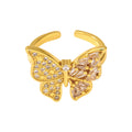 Gold Copper Open Butterfly Ring Pave and Baguette Zircon view 5