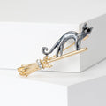 Slender Cat Riding Broom Brooch in Silver or Gold Tone view 4