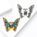Enamel Butterfly Brooch Filigree Wings Rhinestone Frame Pin view 3