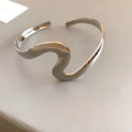 Five Mixed Wave Geometric And Twisted Wire Open Cuff Bracelets view 8