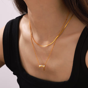 Gold Shell Bow Bar Necklace Letter D Charm Titanium Steel