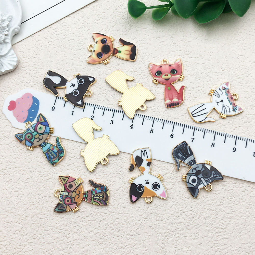 17x26mm KC Gold Enamel Zinc Alloy Standing Cat Charm Pendant for DIY Creative Jewelry Making
