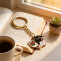 Enamel Graduation Cap Books Bouquet Keychain Gold Ring view 3