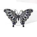 Antique Silver Hollow Butterfly Brooch Blue Multicolor Rhinestones view 2