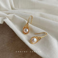 Gold Teardrop Filigree Frame White Pearl Hook Earrings view 4