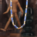 Gold Bead Natural Stone Tube Necklace Blue Yellow Red view 6