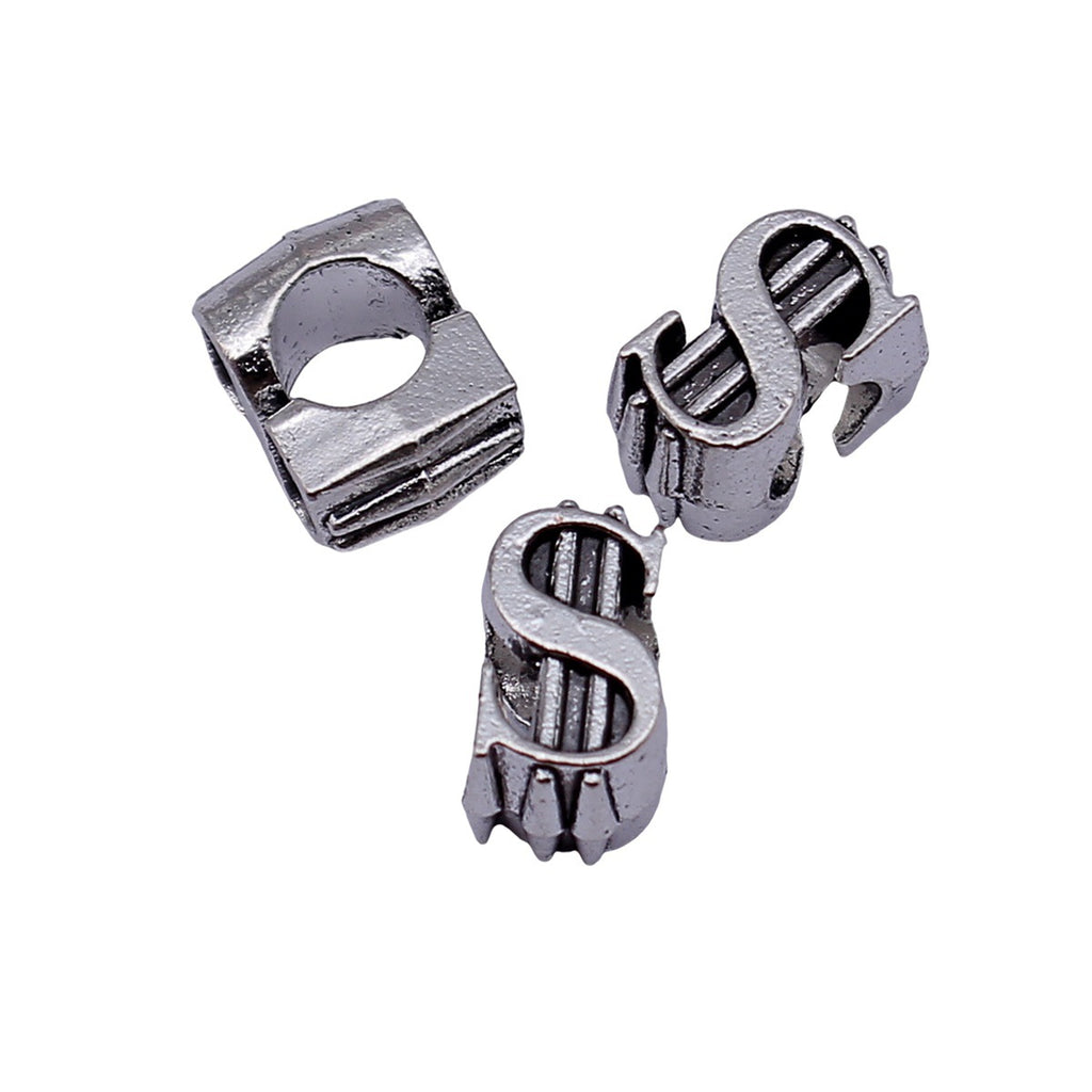 11x8.1x7mm 1.9g Antique Silver Zinc Alloy Dollar Large Hole Beads for DIY Bracelet Jewelry Making