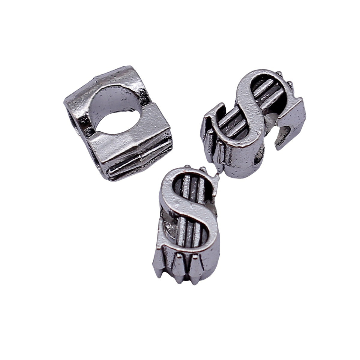 11x8.1x7mm 1.9g Antique Silver Zinc Alloy Dollar Large Hole Beads for DIY Bracelet Jewelry Making
