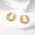 Gold Tone Geometric Wheat and Bamboo Hoop Earrings view 8