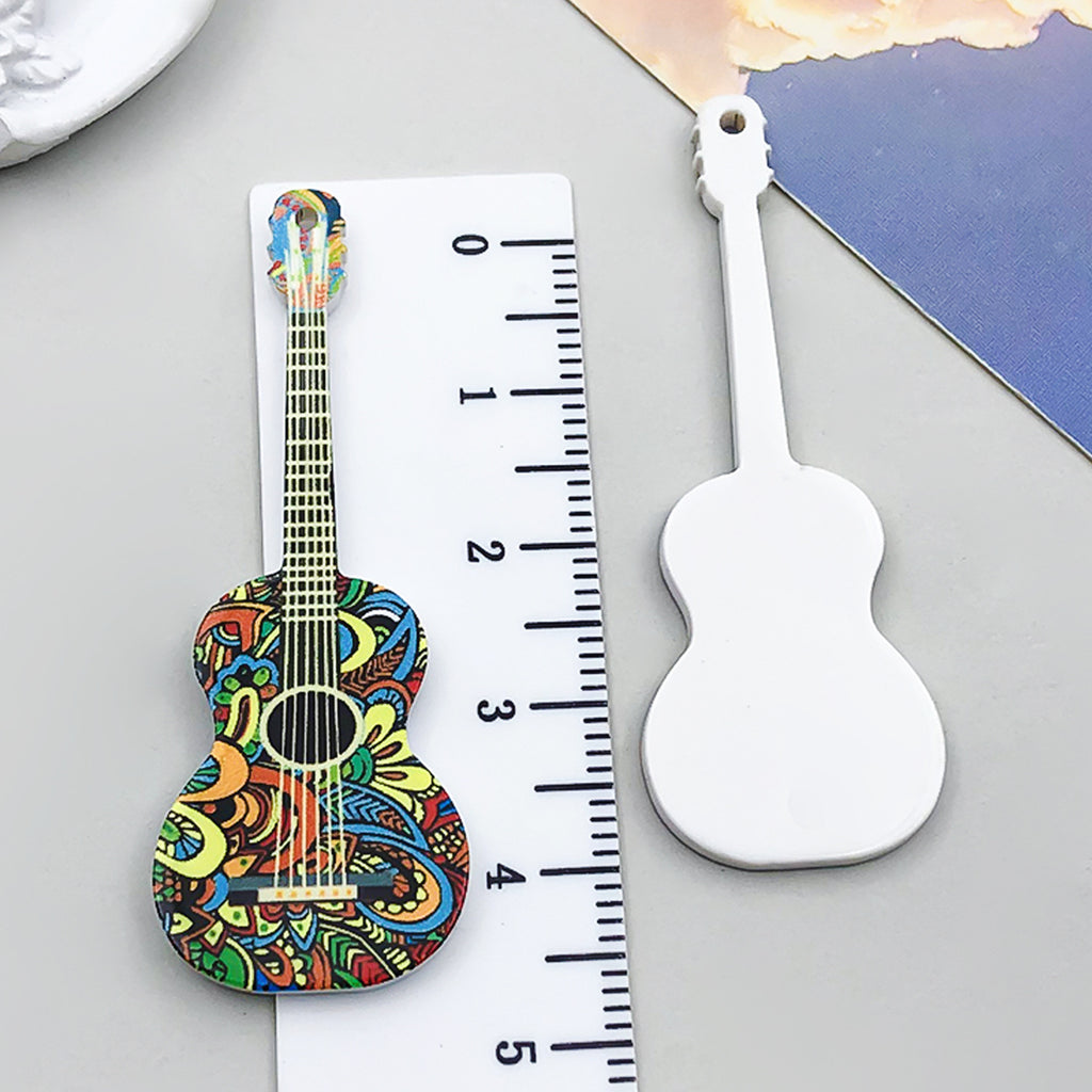 Acrylic Double Sided Vintage Guitar Charm Pendant for DIY Necklace Keychain