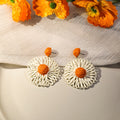 Five Color Woven Daisy Circle Dangle Stud Earrings view 6