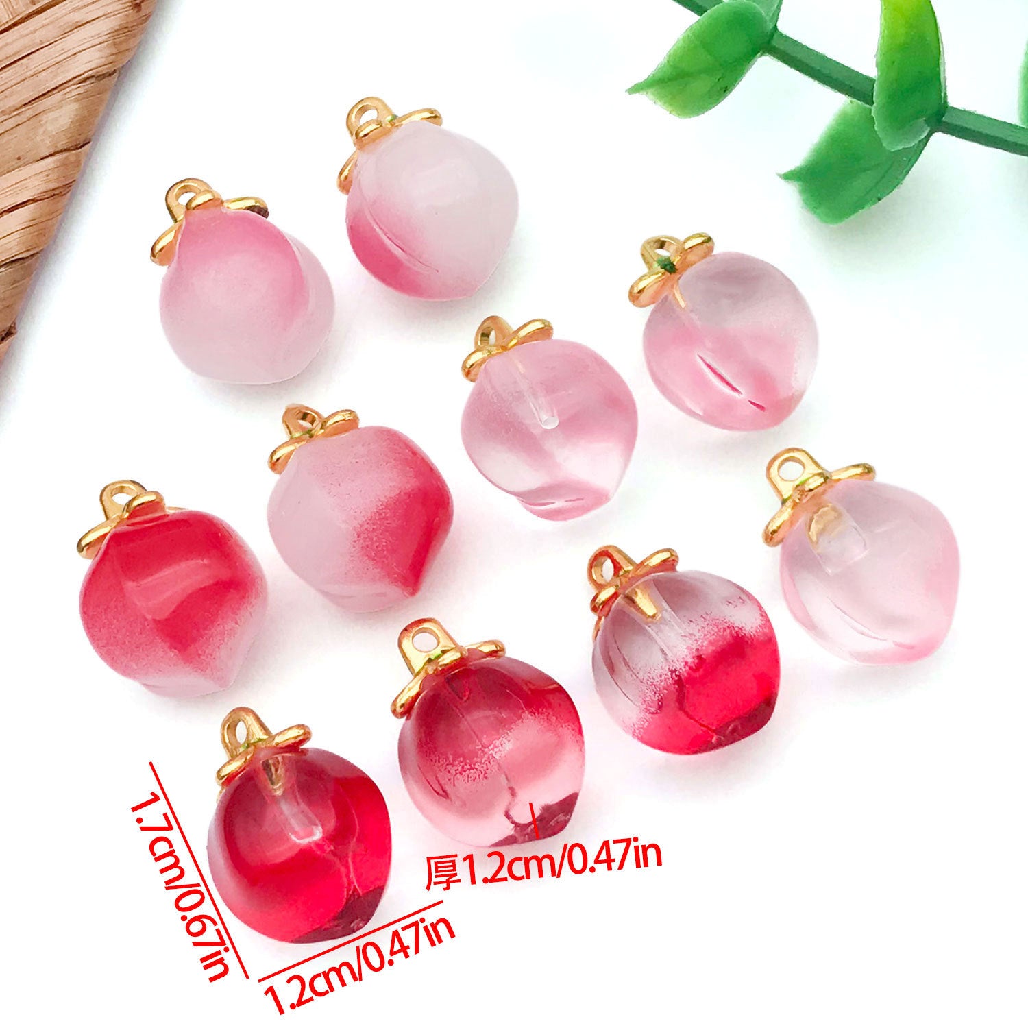 Candy Color Glass Peach Charm Pendant for Necklace Bracelet Jewelry Making
