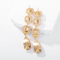 Green Gold Tone Green Emerald Column Openwork Crystal Four Designs Metal Dangle Earrings view 5
