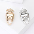 Crowned Tooth Brooch in Silver or Gold Tone with Crystals view 1