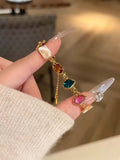 Gold Tone Multicolor Glass and Shell Link Bracelet view 6